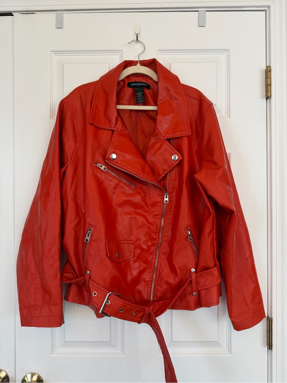 Ashley Stewart Red Faux Leather Moto Jacket. Size 14/16